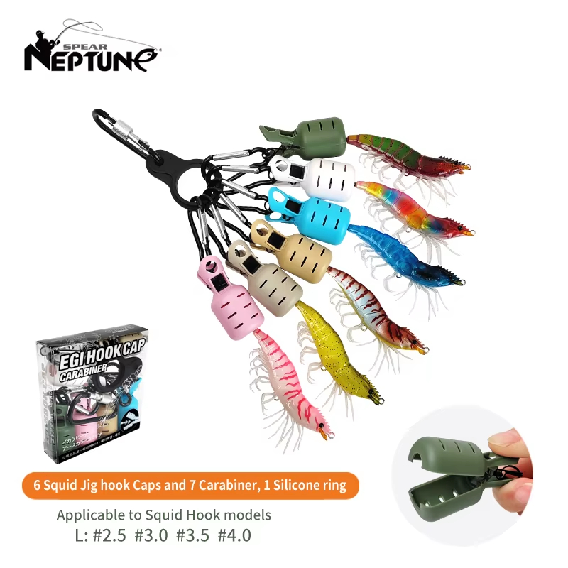 Fishing Lure Making Kit - 6-teiliges Set bunter Tintenfisch-Jig-Haken-Schutzkappen mit Karabiner,