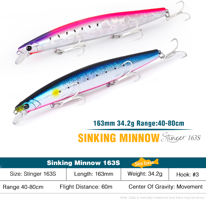 Fishing Lure Buzzbait - TSURINOYA 163S Ultra-Langwurf-Sinkender Minnow Meeresfischköder STINGER